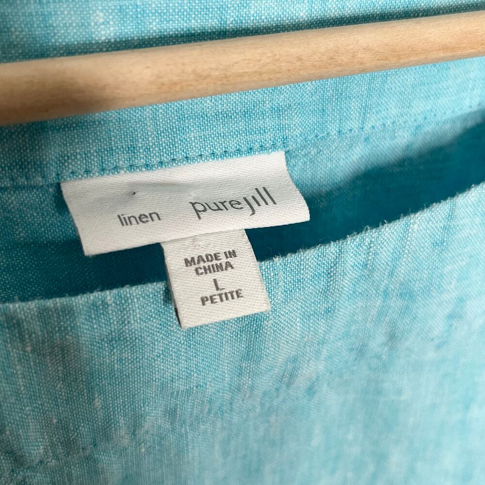 J. Jill Pure Jill Linen Top Womens LP Blue Boxy Oversized Natural Lagenlook - Picture 5 of 9